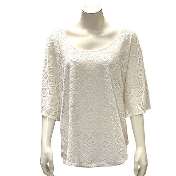 Ivy Ridge White Crochet Lace Blouse With Open Back Flutter Sleeves Boho Style LG - Picture 2 of 10